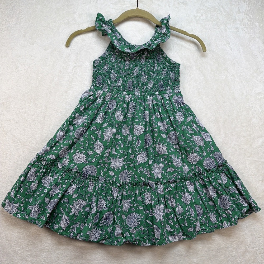 Crewcuts Girls Green Floral Smocked Dress Size 6 Tiered Ruffle Summer